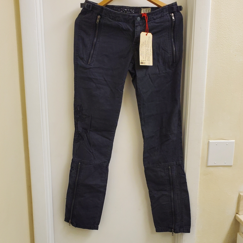 New With Tags Rare Vintage Da-Nang Cargo Black Embroidered Pants Size Small